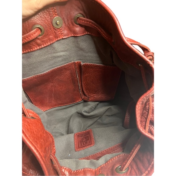 Frye Brooke Leather Studded Bucket Bag with Drawstring Red/ Burgundy - Picture 8 of 10